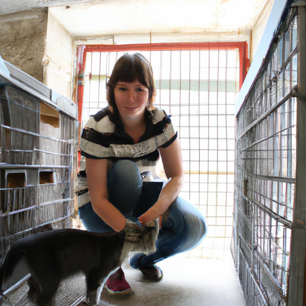 Person volunteering at animal shelter